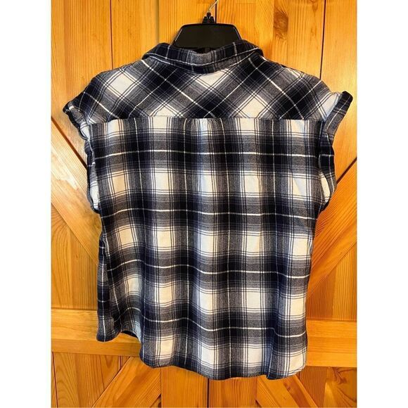 BeachLunchLounge Womens Button Front Shirt Plaid Short Sleeve Large (3440) - Picture 4 of 4